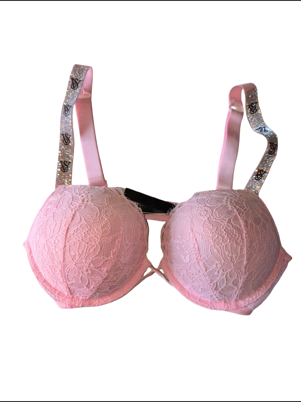 Victoria's Secret Light Pink Lace Push-Up Bra with Sparkle Logo Straps